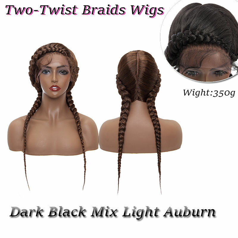 African Braided Lace Front Wigs As Human Hair Highlights Synthetic Full Head Wig