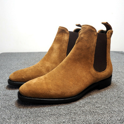 Mens Flat Suede Leather Chelsea Chunky Ankle Boots Casual Slip On