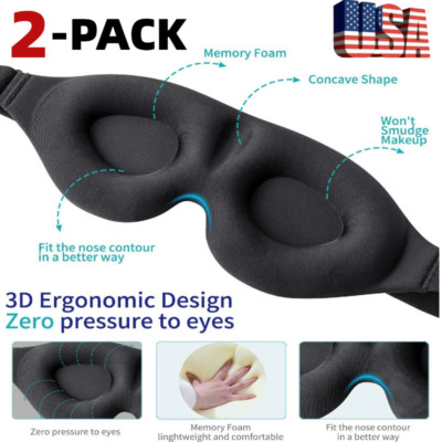 2PACK Sleep Eye Mask for Men Women, 3D Contoured Cup Sleeping Mask & Blindfold