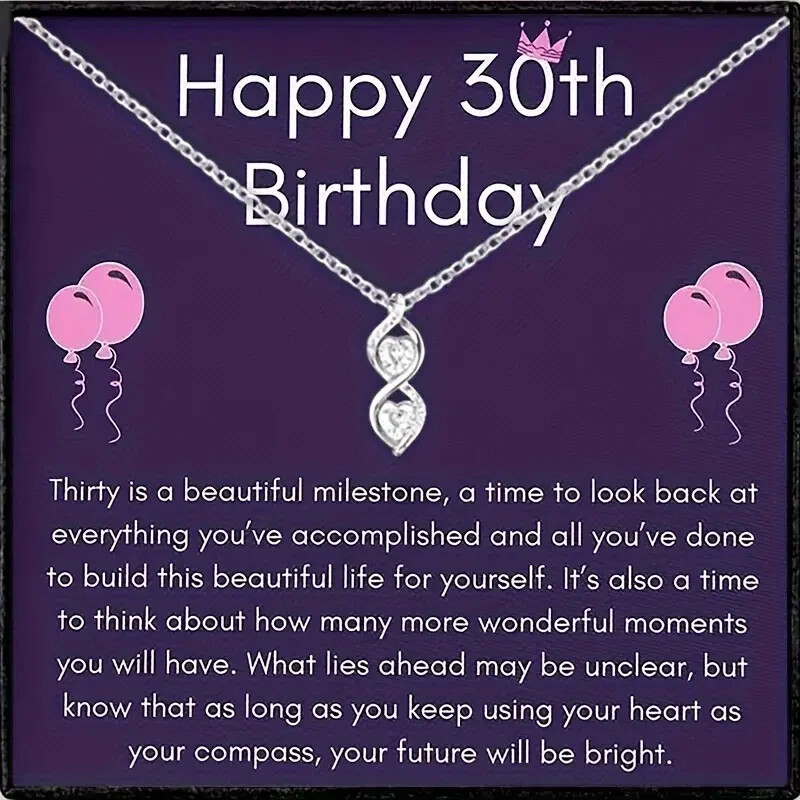 Elegant 30th Birthday Interlocking Double Heart Pendant Necklace Cubic Zirconia