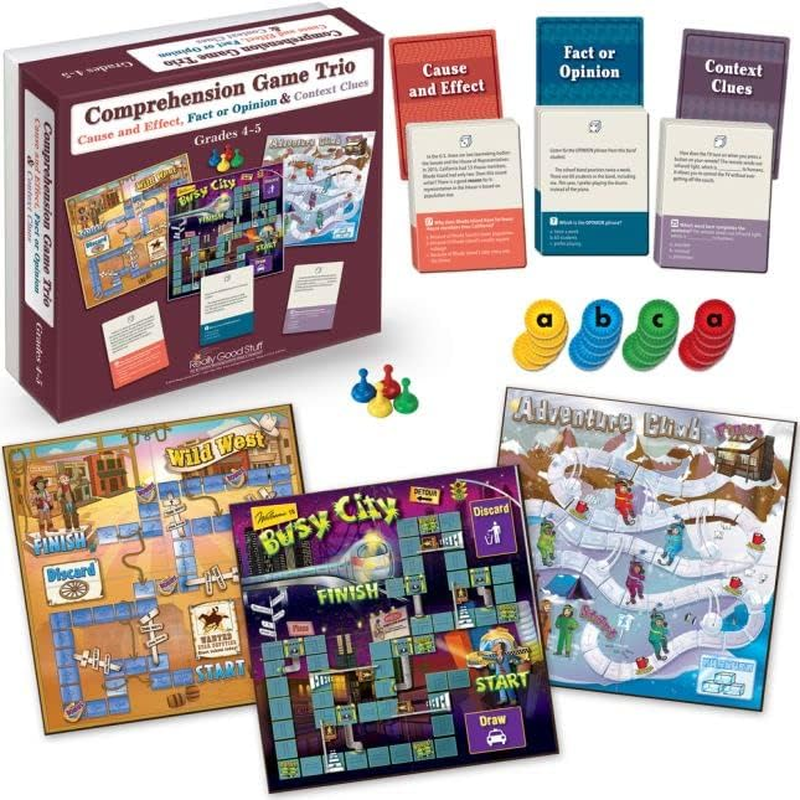 Really Good Stuff Comprehension Board Game Trio (3 Games): Cause and Effect, Fac