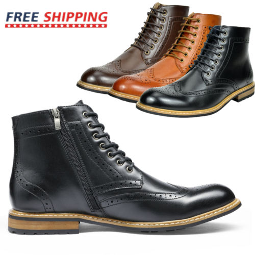 Men Dress Oxford Shoes Classic Wingtip Toe Zip Up Ankle Motorcycle Boots