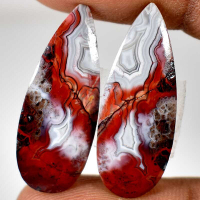 23.65Cts. Crazy Lace Agate Pair Pear Cabochon Natural Gemstone 12x. 29x. 04mm
