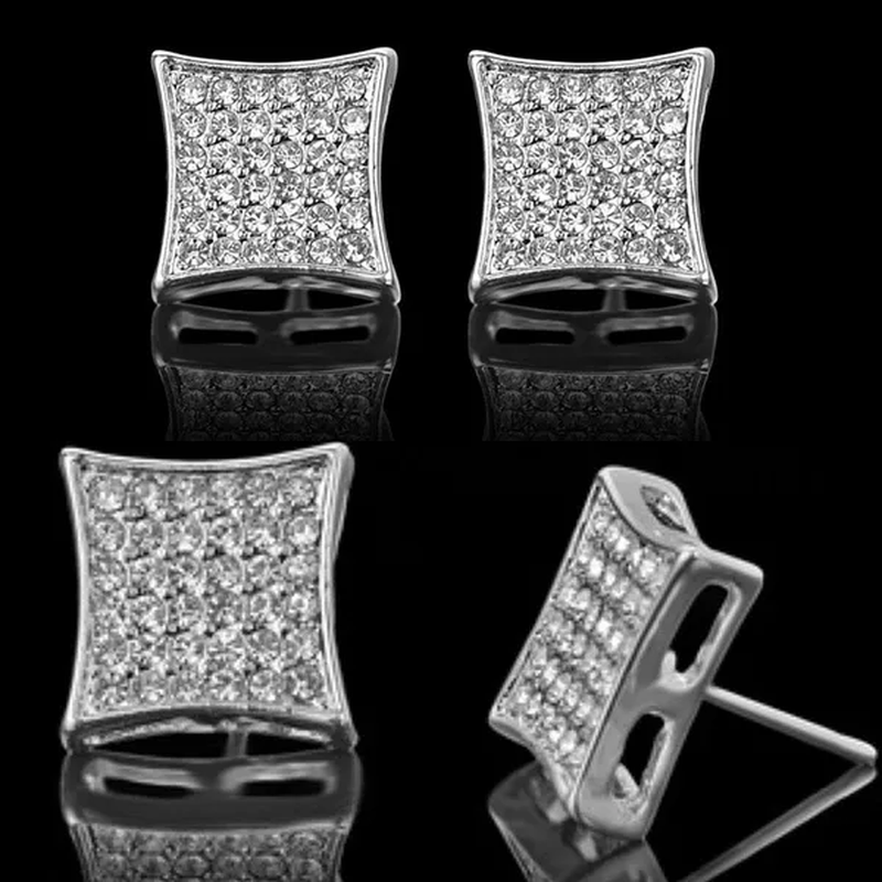 WKLP2014 36 Diamonds Kite Shape Unisex 'S Hip Hop Iced Stud Earrings Silver and Gold Square Earring