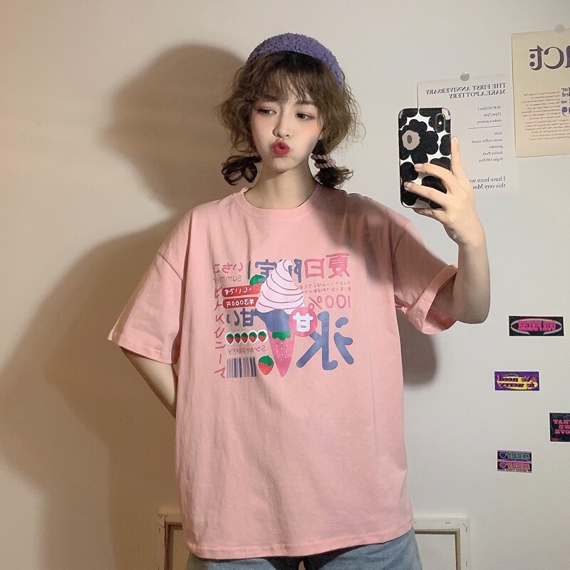 Donna Ragazza Carino T-Shirt Giapponese Tee Kawaii Top Fighetto Harajaku Casual