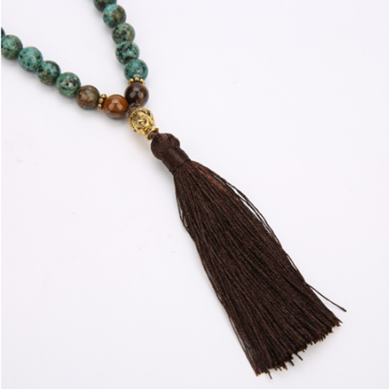 108 Mala Beads Natural Africa Turquoise Ball Tibetan Gold ...