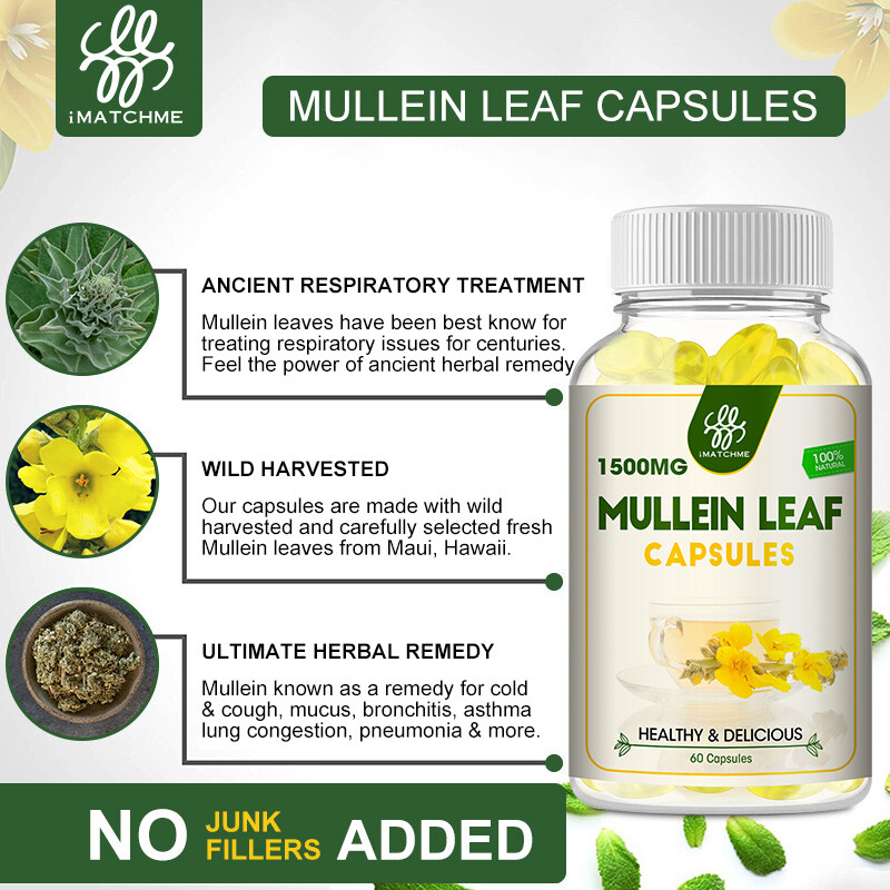 3Pack Mullein Leaf Capsules For Lung Cleansing & Detox Herbal Dietary Supplement