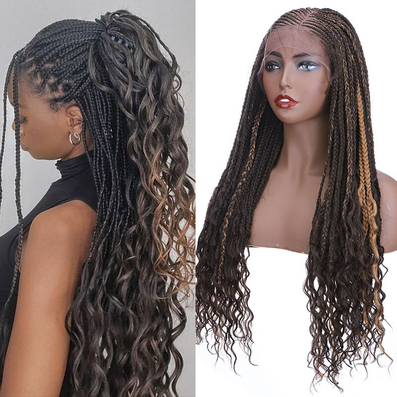 Cornrow Box Braided Wig Swiss Lace Front For Black Women Real Natural AS Human