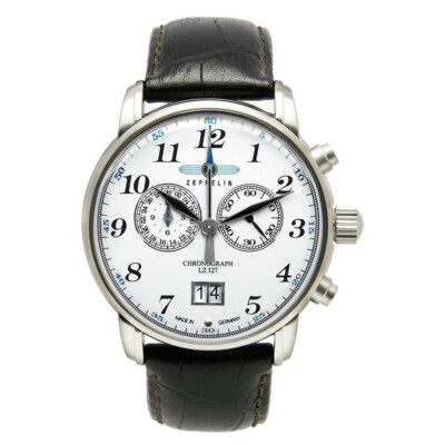 Pre-owned Zeppelin Lz127 Count 7686-1 Quartz Watch Swiss Ronda Movement 50m Wr White Dial