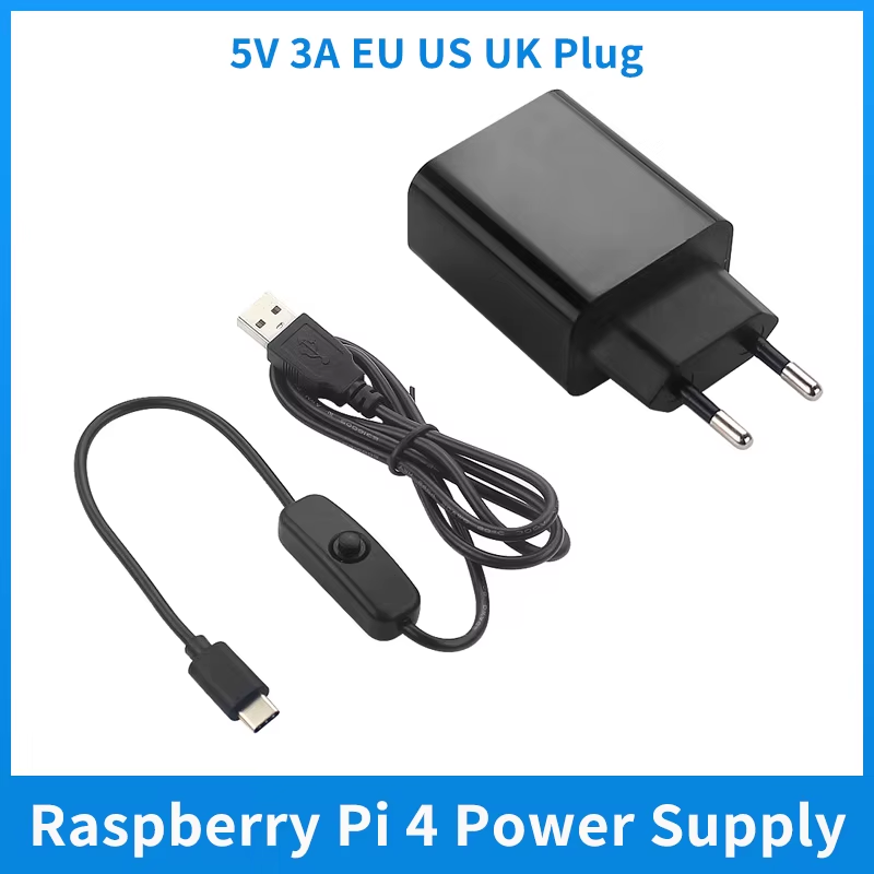 Raspberry Pi 4 Power Supply 5V 3A EU US UK AU Plug with Switch USB Type C Power