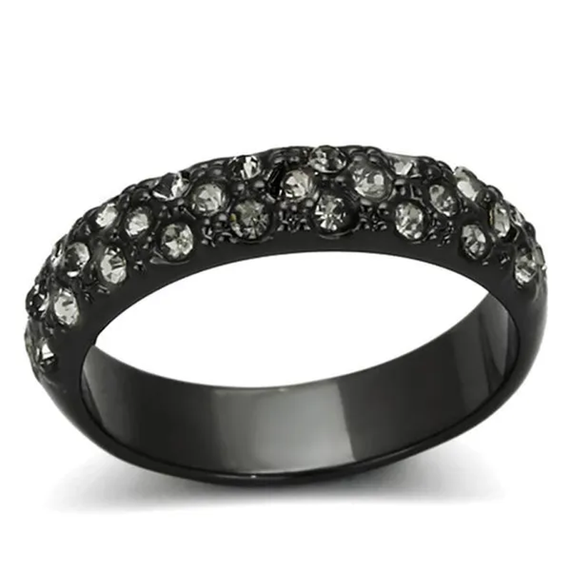 Women TIN Cobalt Black Brass Ring with Top Grade Crystal in Black Diamond - Size 5