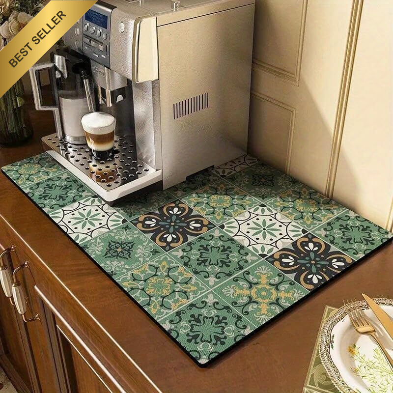 Cute Coffee Maker Mat for Countertops, Coffee Bar Accessories, Colorful Dish Dry