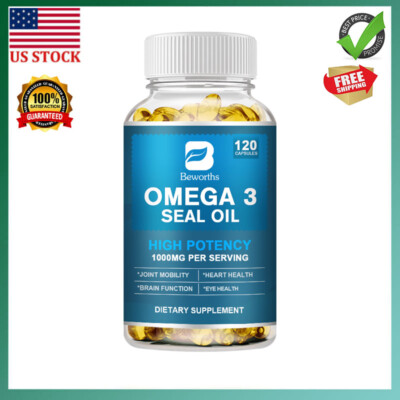 Omega 3 Seal Oil Capsules with EPA DPA DHA 1000Mg Brain & Heart Health 120 Pcs