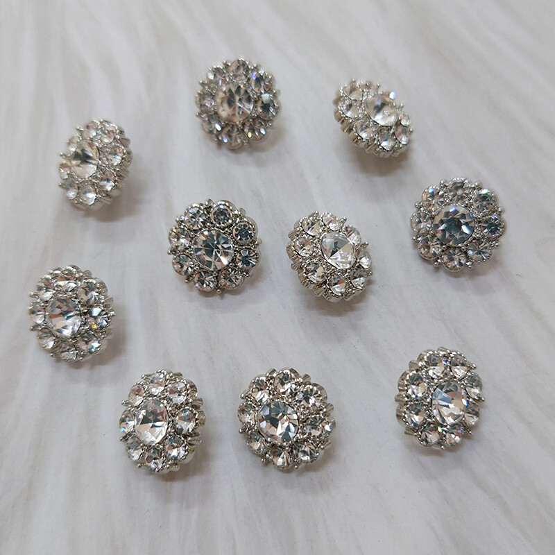 UK STOCK 10x Glitter Alloy Rhinestone Buttons 15mm Button Accessory for DIY Sew