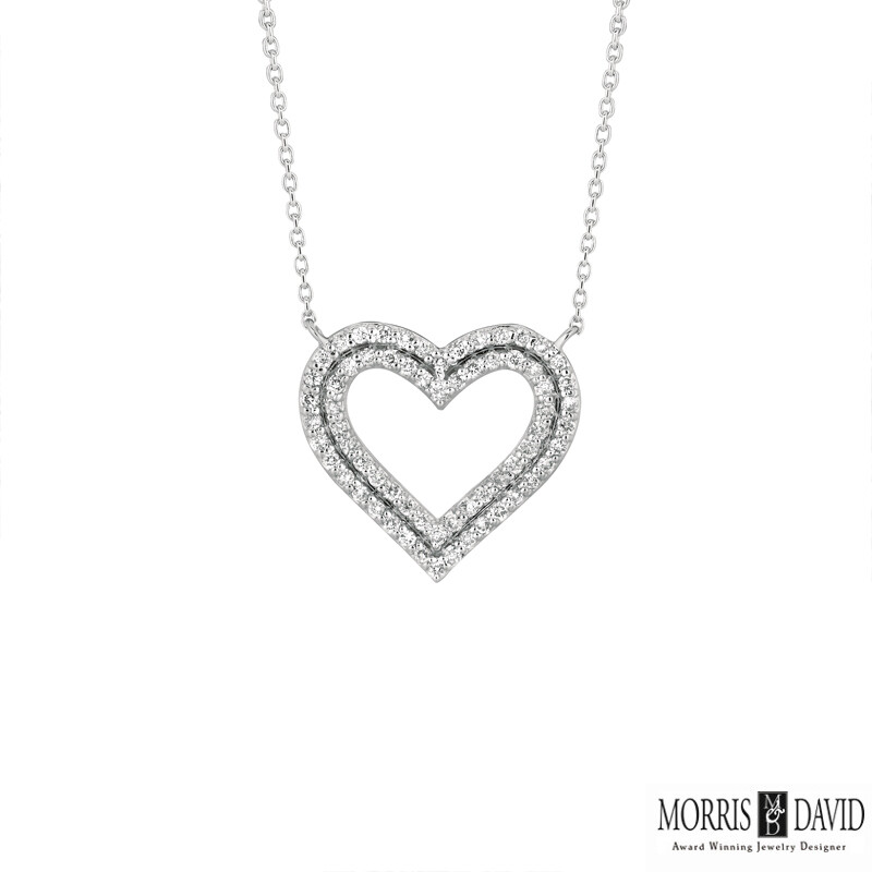 Pre-owned Morris 0.55 Carat Natural Diamond Double Heart Necklace Pendant 14k White Gold Si