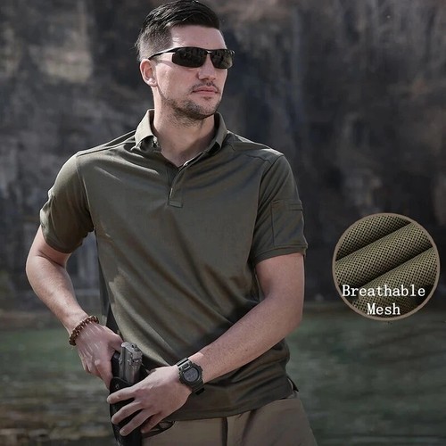 Mens Polo Shirts Short Sleeve Casual Quick Dry Team Tactical Combat Work Golf
