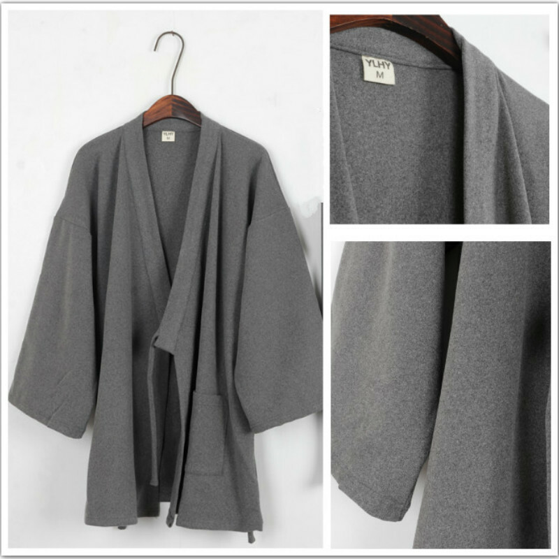 Pyjama Kimono Homme 2 Pièces Col V Manches 3/4 En Coton Blend Hiver Nuit