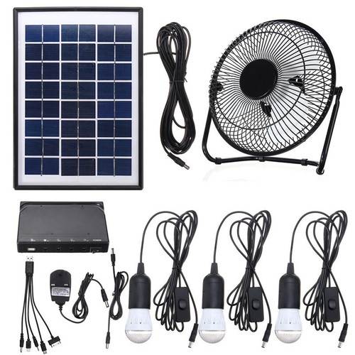 Portable Solar Lighting System Kit Generator W/ 3 LED Lights Camping USB Charger