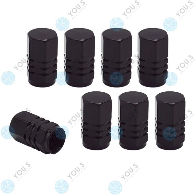 8 Stück YOU.S Alu Ventilkappen Schwarz mit Dichtung Abdeckung für Auto PKW LKW