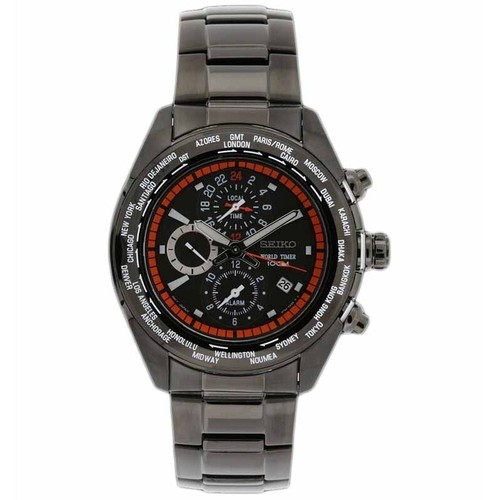 Pre-owned Seiko Spl037p1 Men Watch Criteria Timer Multi-function Alarm World Time Gmt Grey