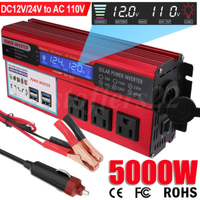 6000W Car Power Inverter DC 12/24V To AC 110V Pure Sine Wave Solar Converter LCD