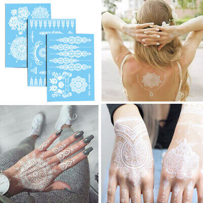 1 Sheet White Lace Henna Flash Tattoo Butterfly Fake Temporary Tattoo Stickers
