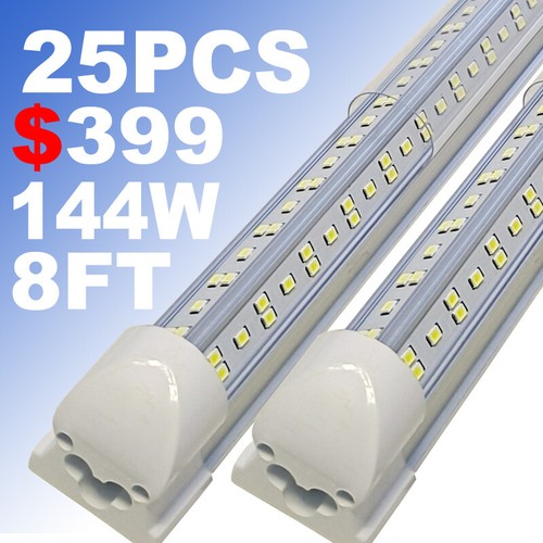 25 Pack 8FT LED Tube Light 8 Foot 144W LED Shop Garage Warehouse Light Fixture