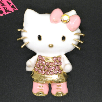 New Fashion Women Pink Cute Crystal Bow KITTY Cat Rhinestone Charm Brook Pin