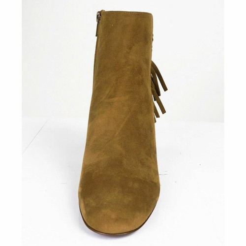 Pre-owned Saint Laurent Sz 37.5 $895  Tan Suede 70 Babies Fringe Boho Fall Ankle Boots In Brown