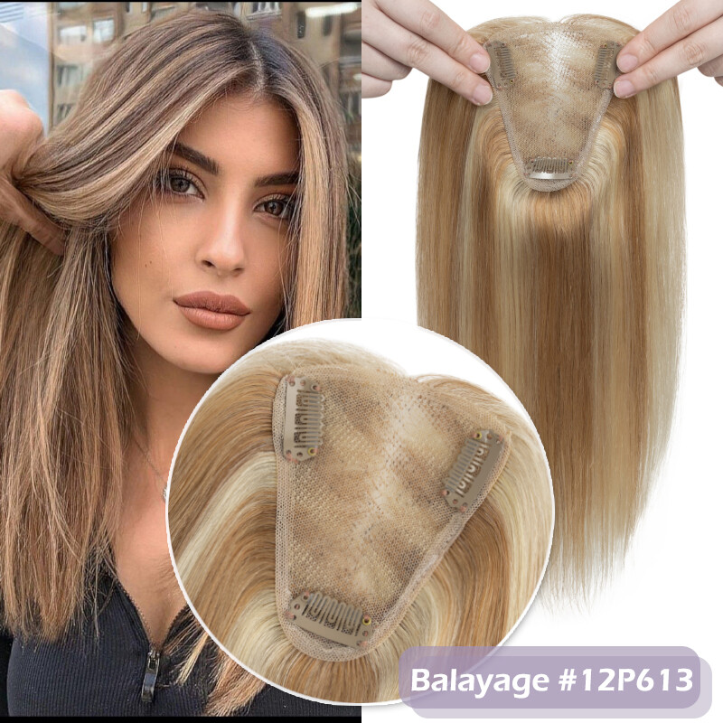 CLEARANCE Real Remy Human Hair Topper Hairpiece Clip In Swiss Lace Base