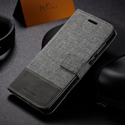 For Xiaomi Redmi Note 10s 9s 8 Pro 8T Canvas Leather Flip Wallet Case Slim Cover