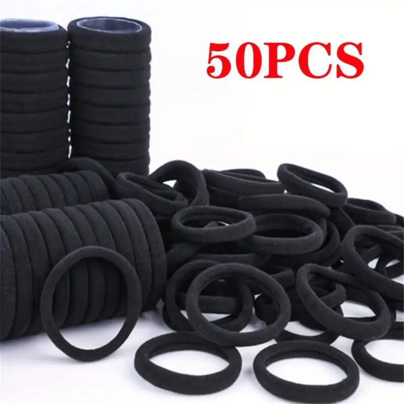 50 pcs Black Elastic Hair Bobble Bands Thick Strong Reusable Hair Ties