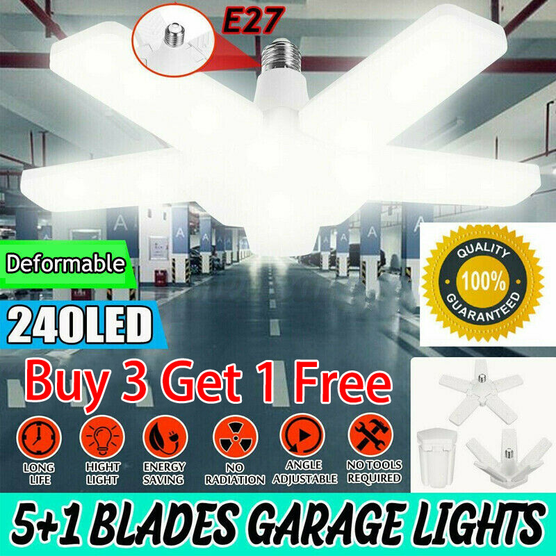 1-6Pack 100W 30000LM Deformable LED Garage Light bright Shop Ceiling Light Bulb