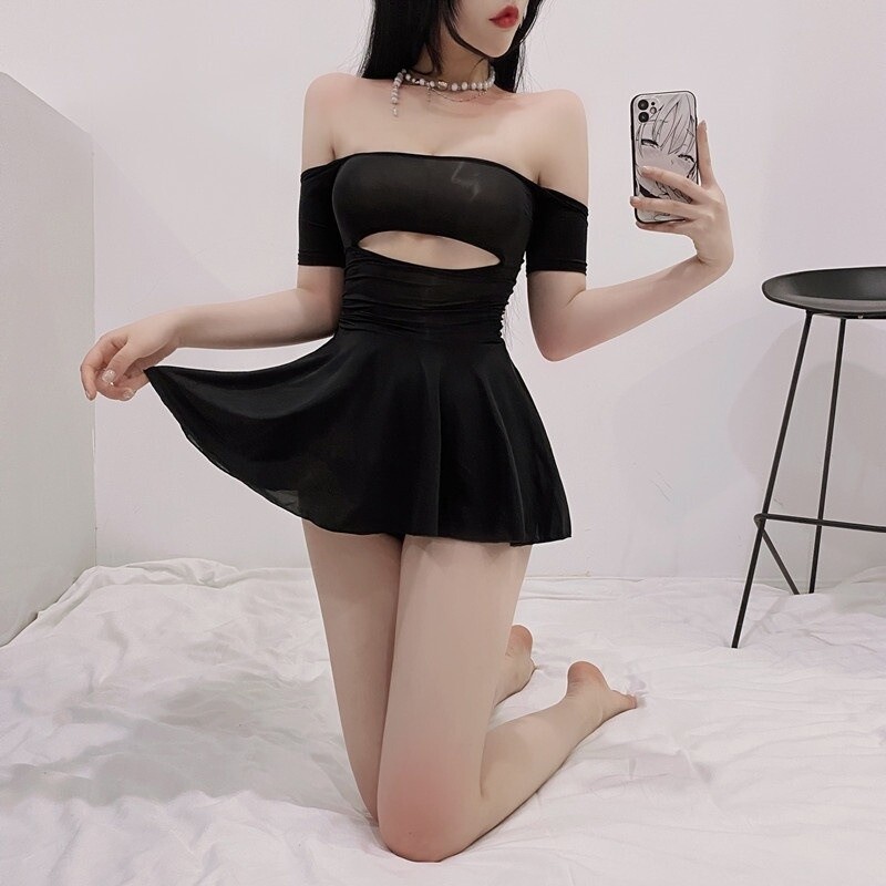 Women Mini Tights Dress Slim See Through Hollow Out Sexy Sheer Lingerie Tube