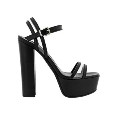 Pre-owned Amanda Gregory Clear Ankle Strap Platform Heel In Black/clear
