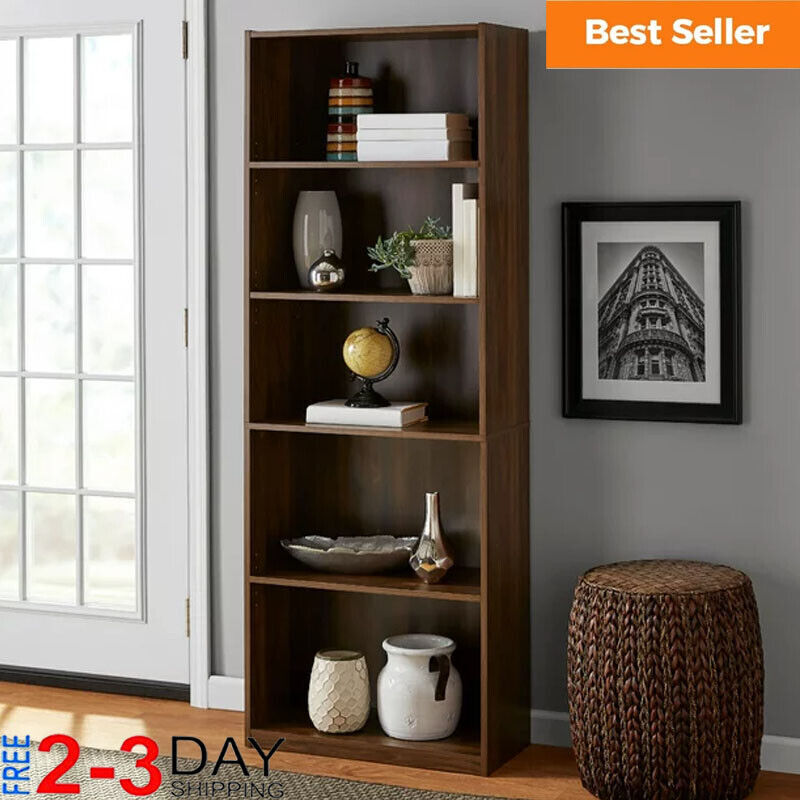 5-Shelf Bookcase Adjustable Shelves Storage Racking Space Saving Home Bookshelf
