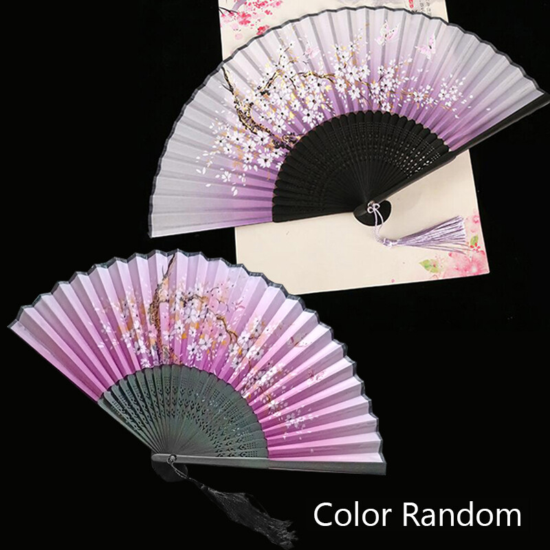 Chinese Style Folding Fan Hand Held Silk Bamboo Fan Wedding Party Dance