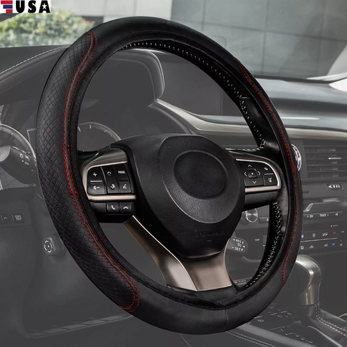 Leather Car Steering Wheel Cover Breathable Anti-slip Car Accessories For Ford
