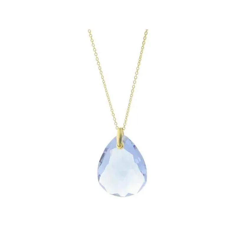 Sterling Silver Vermeil 1.5 In. Pear Shape Amethyst Faceted Crystal Pendant 24 In. Chain