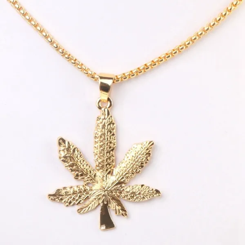 Plated Pot Diamond Pendant Necklace Snake Chain Men Hip-Hop Leaf Necklace Leaf Pendant