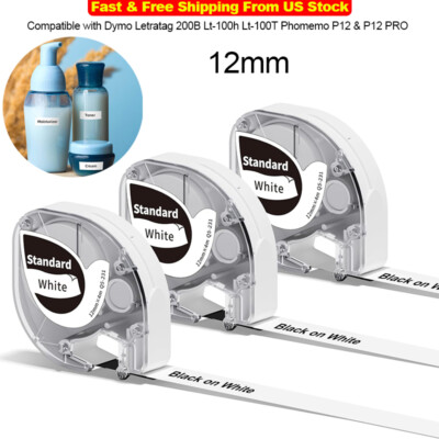 3-Pack White Label Maker Tape Replacement for Dymo Letratag 200B Lt-100h P12 Pro