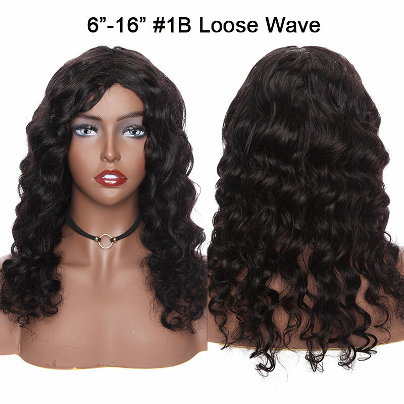 16inch Black Brown Bob Wigs with Bangs 100% Real Remy Brazilian Human Hair Wig