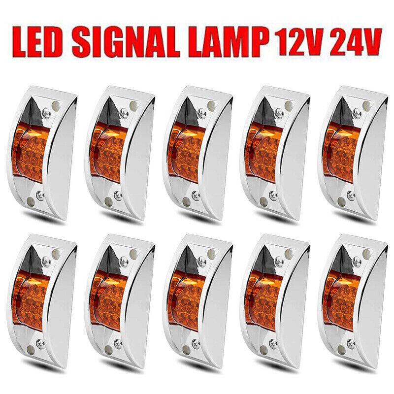 Red/Amber 12LED Curve Sealed Chrome Side Marker Truck Trailer Clearance Lights