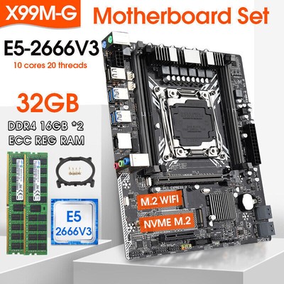 X99 M-G Motherboard Set with Xeon E5 2666V3 LGA 2011-3 & 2*16GB DDR4 REG ECC RAM
