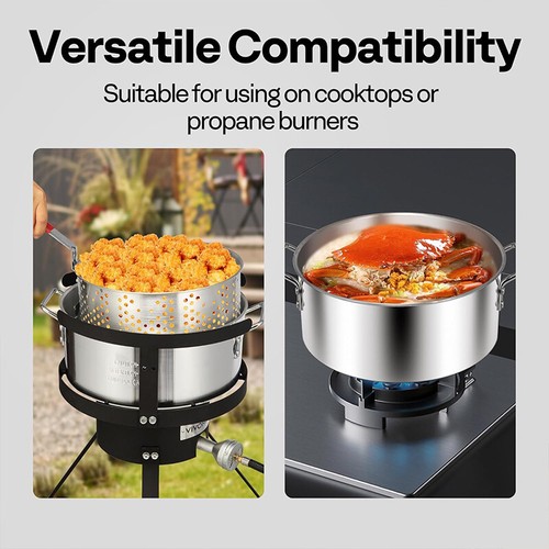 10Qt Aluminum Fish Fryer Pot w/ 6.7Qt Basket Deep Fryer Pot for Chicken Chips