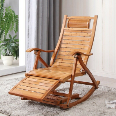 Adjustable Bamboo Rocking Chair Folding Lounger Recliner Armchair
