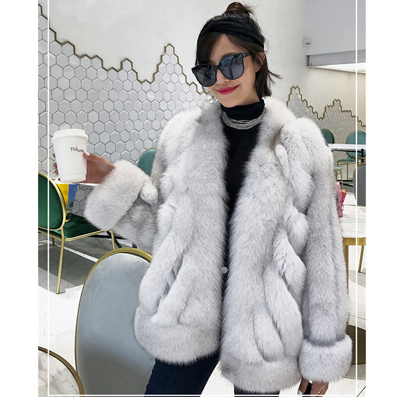 Pre-owned Bf 2022 Women Real Natural Fox Fur Coat Winter Thick Female Outerwear Short Jacket In White