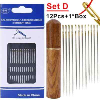 12Pcs Blind Sewing Needles Elderly Big Hole Stainless Steel Self Threading Ne