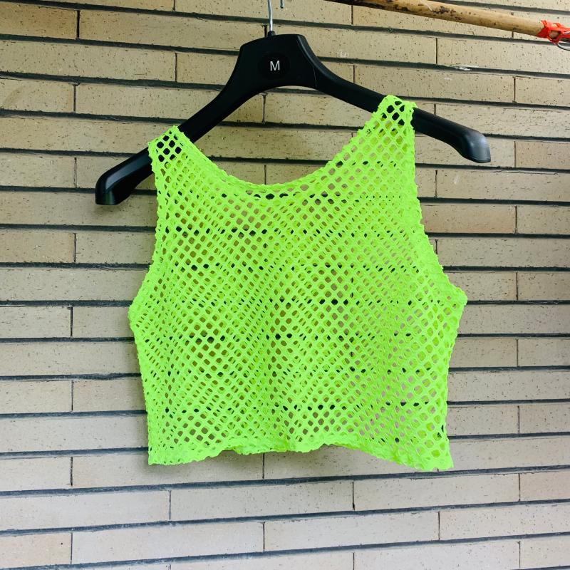 Donna Corto Canotta Gilet Canotta Rete senza Maniche Girocollo Traforato
