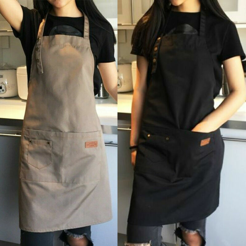 Men Women Adjustable Bib Apron with Two Pockets Waterproof Kitchen Cooking Apron